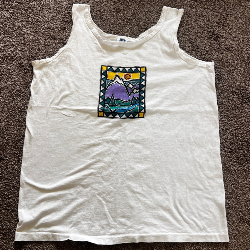 Vintage Alpine‎ Cigarettes Tank Top Mountain Scene Sleeveless Casual White XL